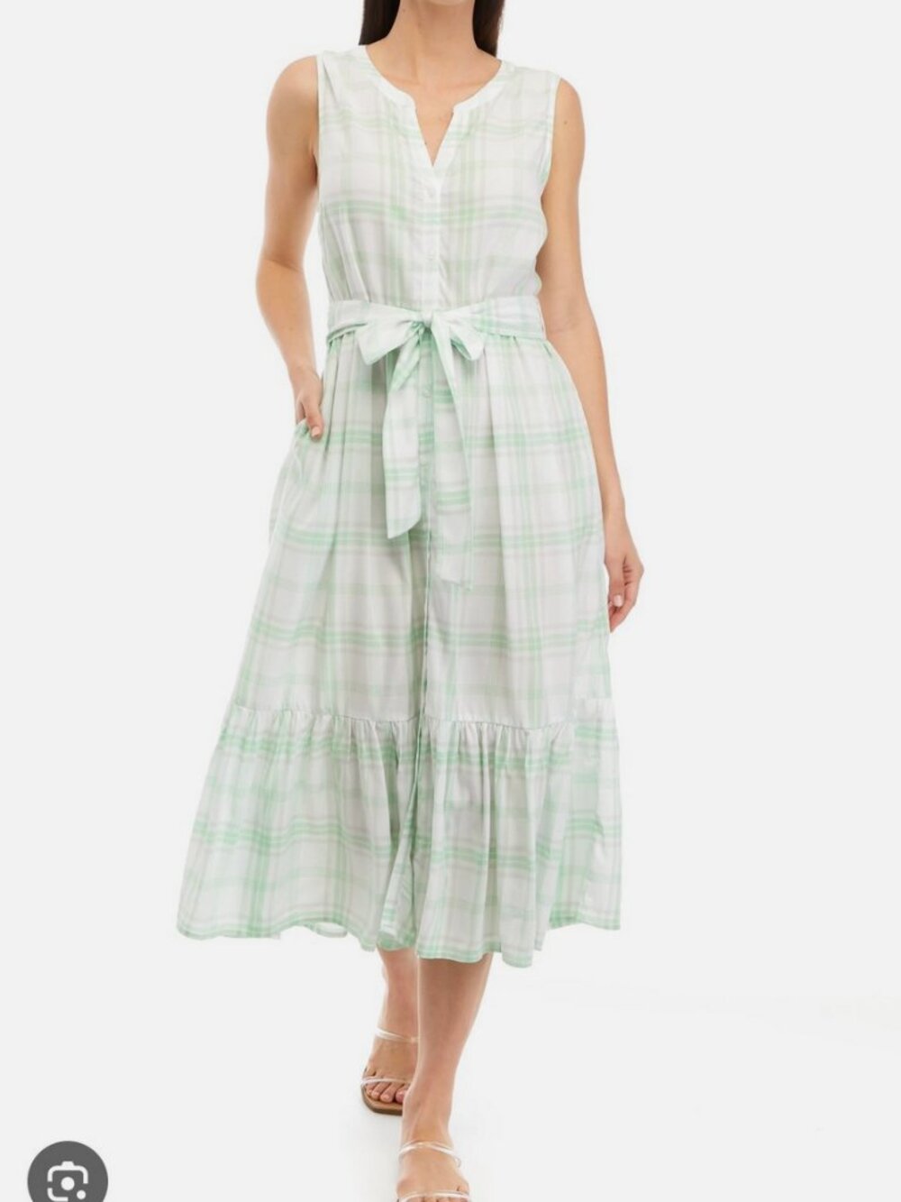 Women’s size large NWT Chaps Light Green and White Plaid Sleeveless Maxi Dress